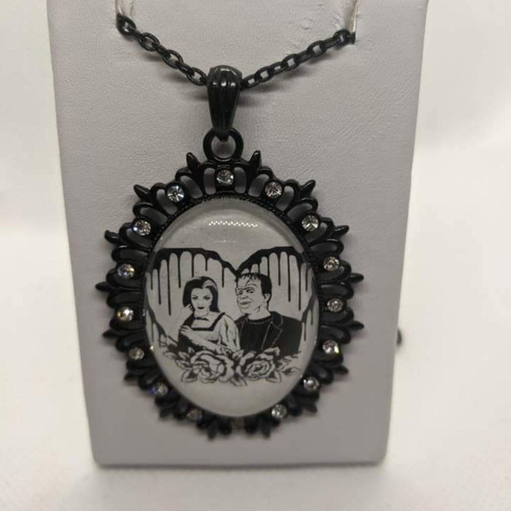 Halloween The Munsters glass cameo necklace